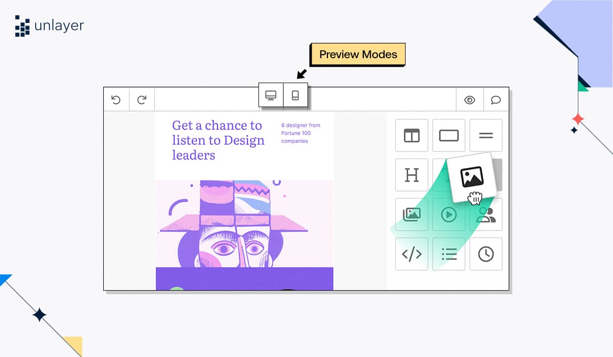 Unlayer editor’s live preview mode feature. Unlayer editor’s live preview mode feature.