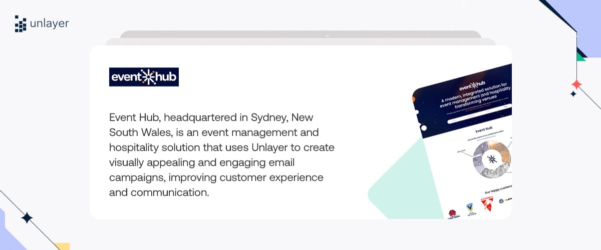 Event Hub uses Unlayer to design engaging email campaigns.