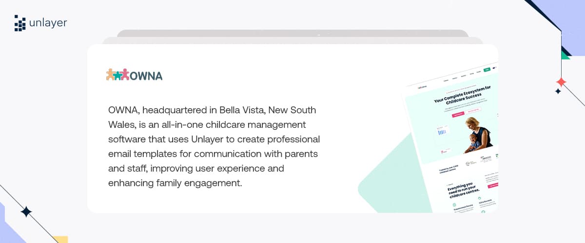 OWNA uses Unlayer to create professional emails for parents and staff.