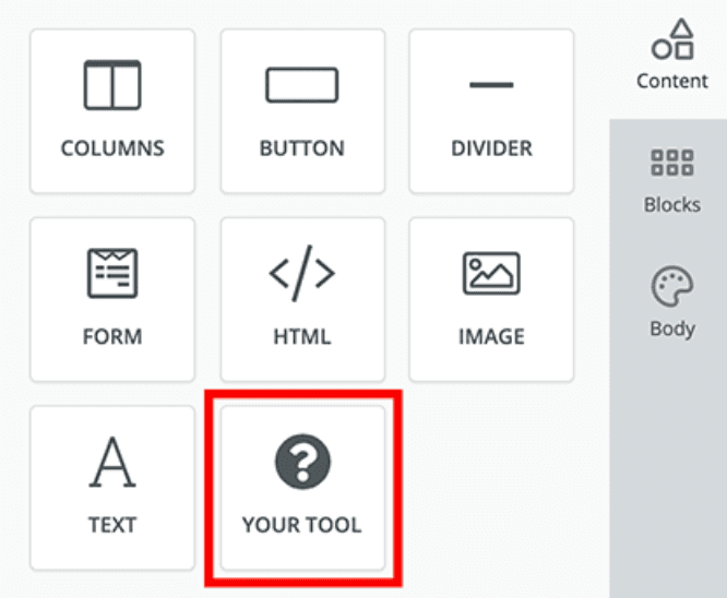 Unlayer’s custom tools.