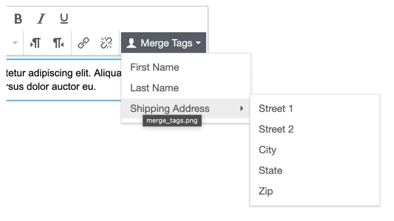 Unlayer’s merge tags to personalize emails.